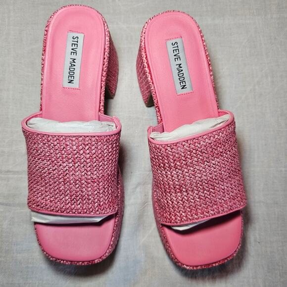 Steve Madden Reign Platform Mule Pink Raffia Sz 8 - Picture 5 of 12